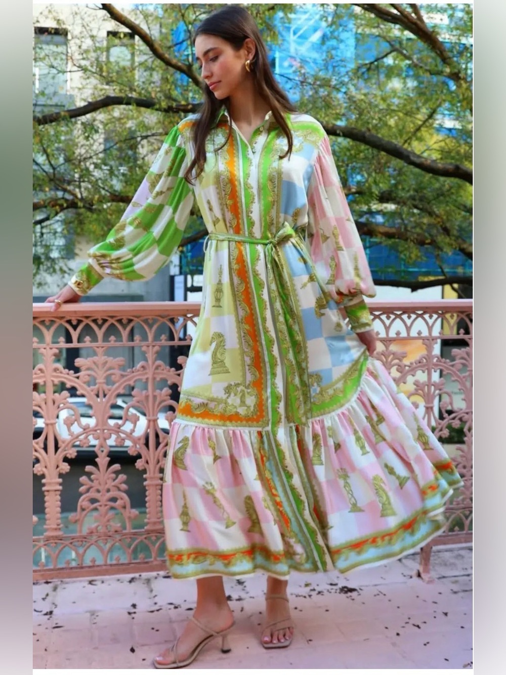ALEMAIS Paisley Maxi Dress in Green & Pink Size 6 Gently used.